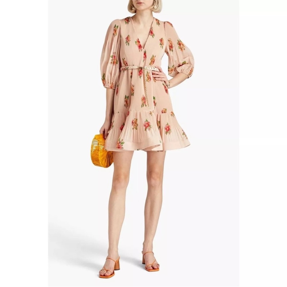 Zimmermann Fluted Floral-Print Plissè organza mini dress size 1 (US 6)